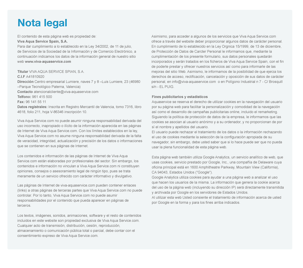 Aviso legal Aquaservice